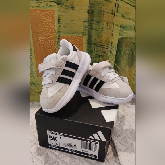 Adidas Kids White and Black Strap Sneakers - Picture 6 of 6